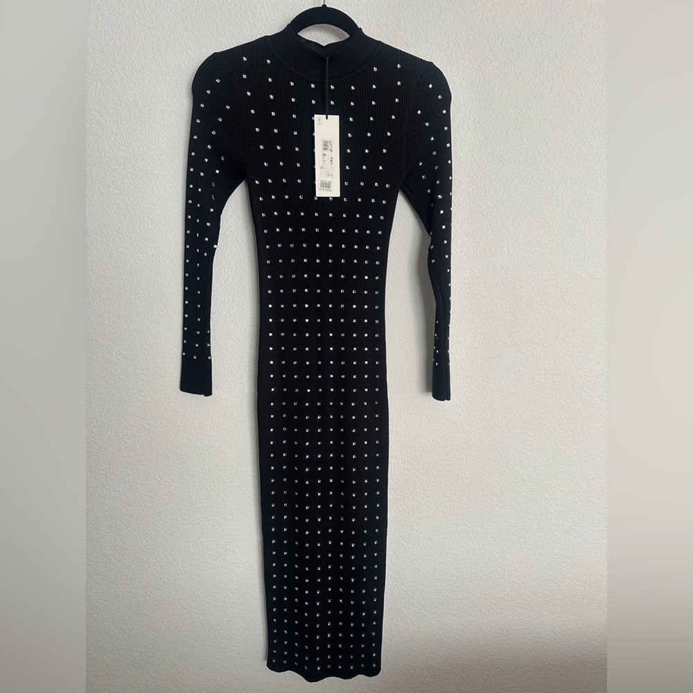 NWT RIVER ISLAND Rhinestone covered black ribbed knot dress 4 - Picture 1 of 11